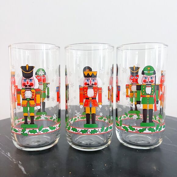 Set of 3 1980s Libby Nutcracker Drinking Glasses Holiday Christmas Vintage - Picture 1 of 7